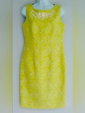 Jones New York Lemon-Chartreuse Beaded Sheath Dress SZ 12
